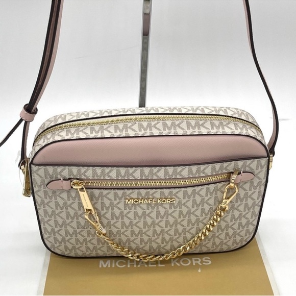 Michael Kors EW Zip Chain Xbody Bag Vanilla/ Light Pink - Picture 4 of 14